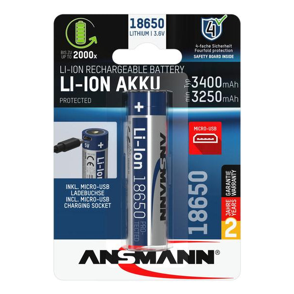Ansmann Akku 18650 Typ 3400 3250 mAh mit Micro-USB Ladebuchse