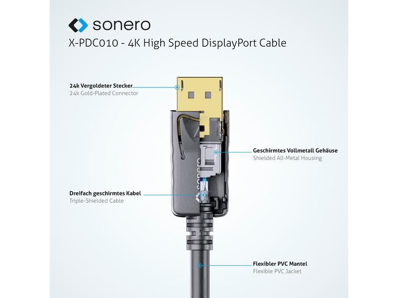 sonero Kabel 4K Displayport 1.2 Stecker <-> Stecker, 4K/60Hz, 2 m