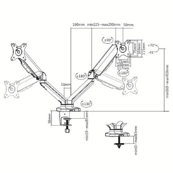Audizio Tischhalterung MAD20G bis 9 kg – Schwarz