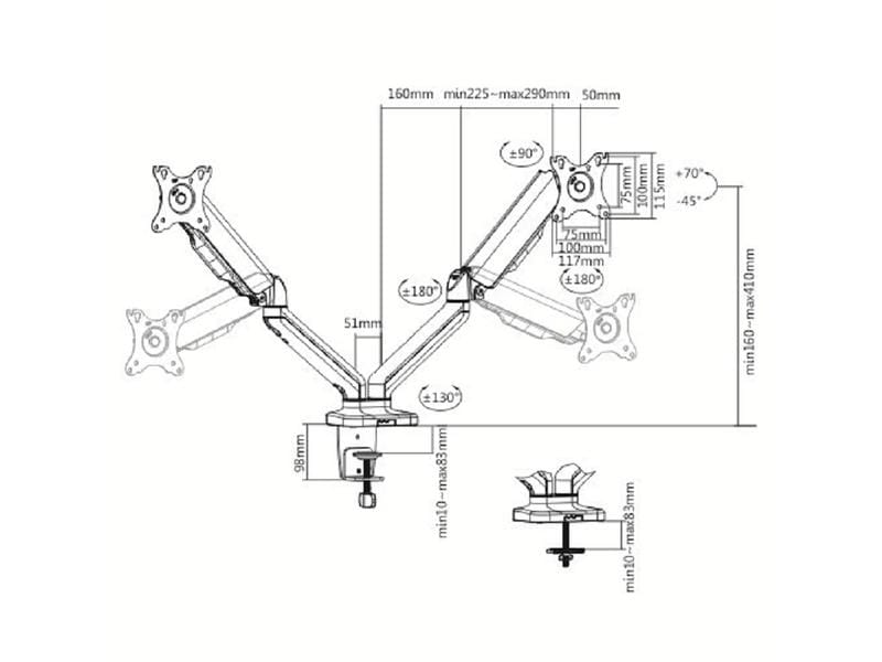Audizio Tischhalterung MAD20G bis 9 kg – Schwarz