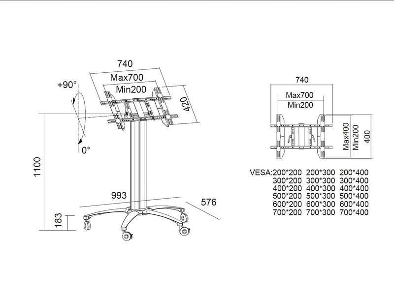 Multibrackets TV-Trolley Display Stand 110 Tilt &amp; Table Silber