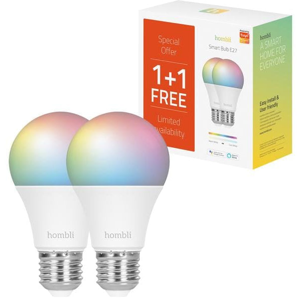 hombli Leuchtmittel Smart Bulb, E27, 9W, RGB + CCT, 1+1 Pack