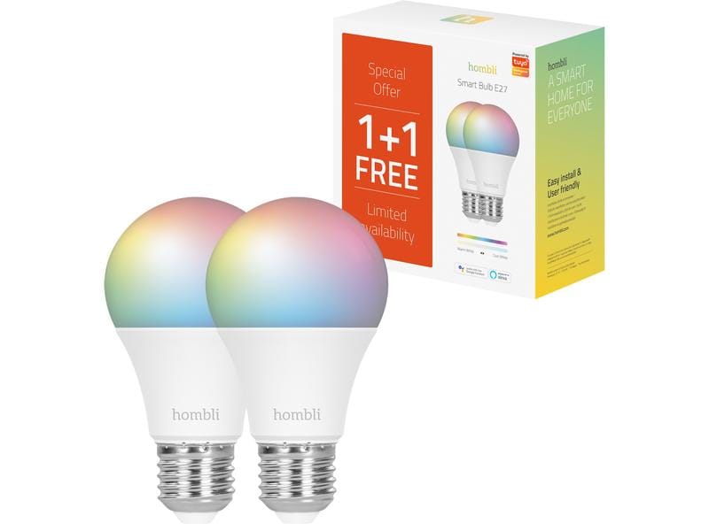 hombli Leuchtmittel Smart Bulb, E27, 9W, RGB + CCT, 1+1 Pack