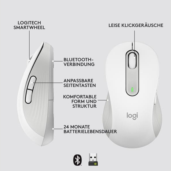 Logitech Maus Signature M650 L left Weiss