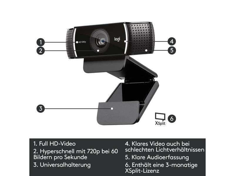 Logitech Webcam C922 Pro Stream , mit Stativ, Full-HD 1080p, USB