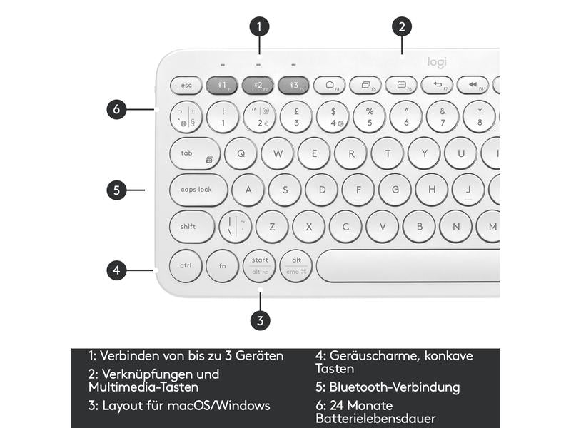 Logitech Bluetooth-Tastatur K380 Multi-Device Weiss