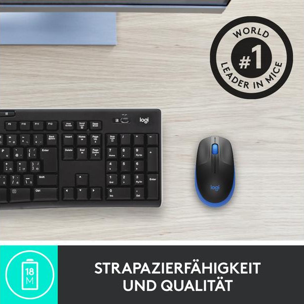 Logitech Maus M190 Blau/Schwarz, kabellos