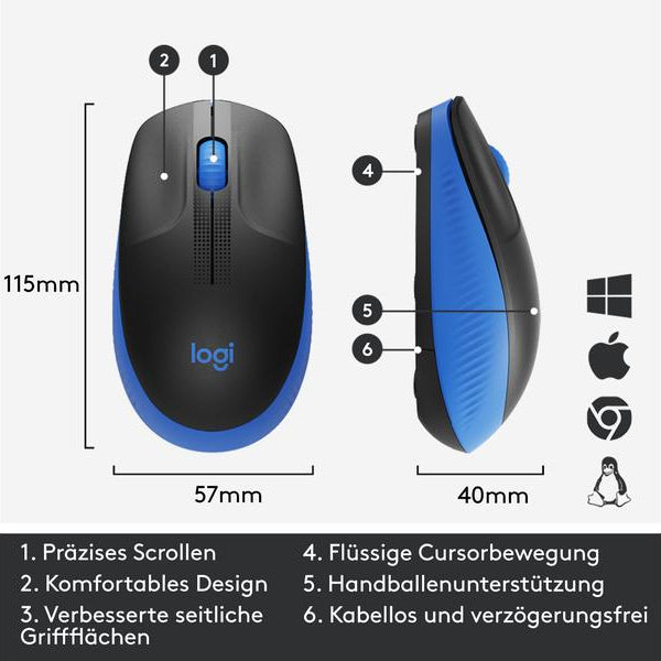 Logitech Maus M190 Blau/Schwarz, kabellos