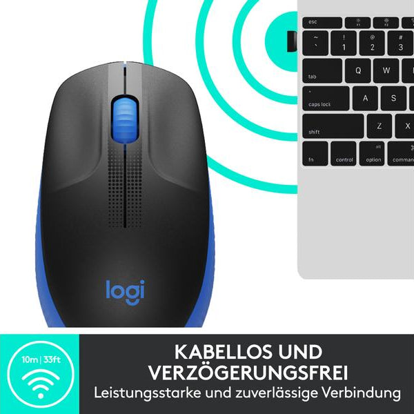 Logitech Maus M190 Blau/Schwarz, kabellos