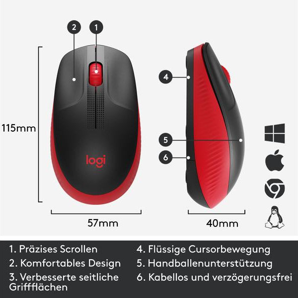Logitech Maus M190 Rot/Schwarz, kabellos