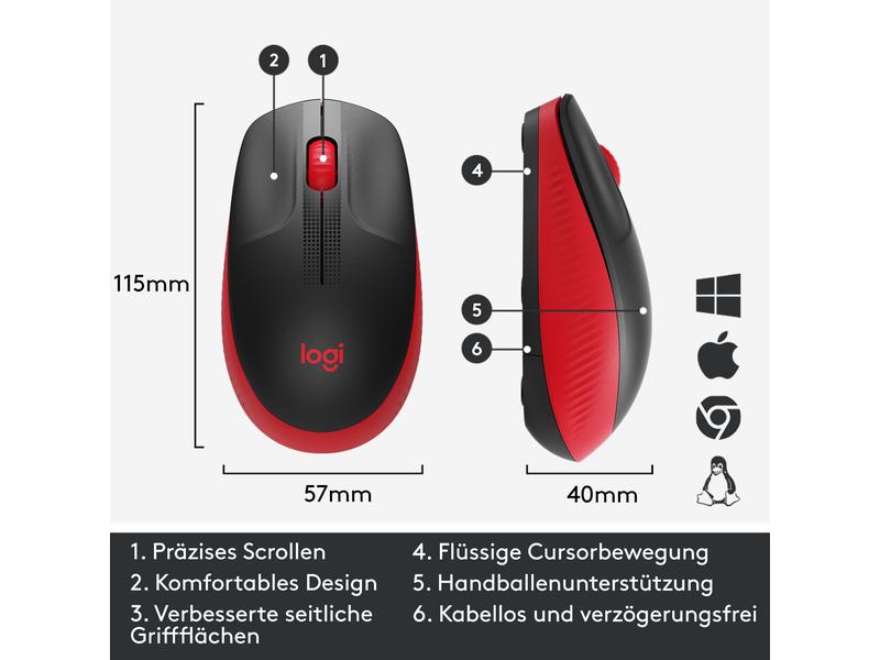 Logitech Maus M190 Rot/Schwarz, kabellos