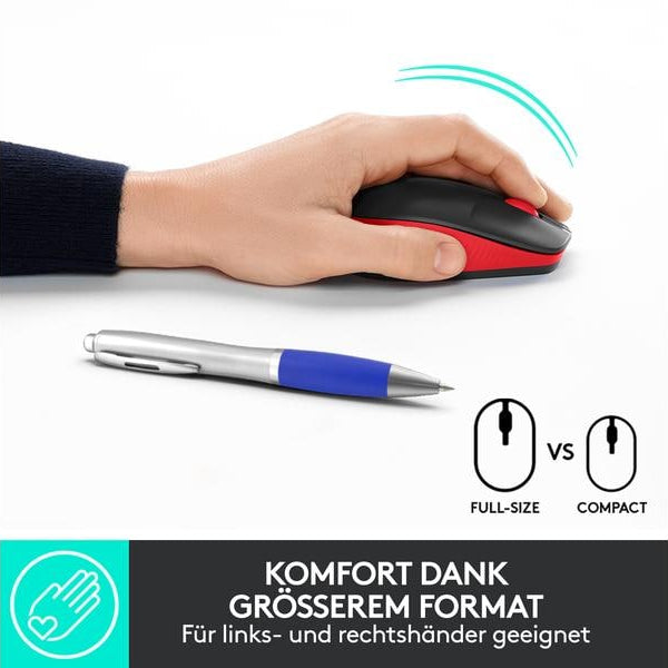 Logitech Maus M190 Rot/Schwarz, kabellos