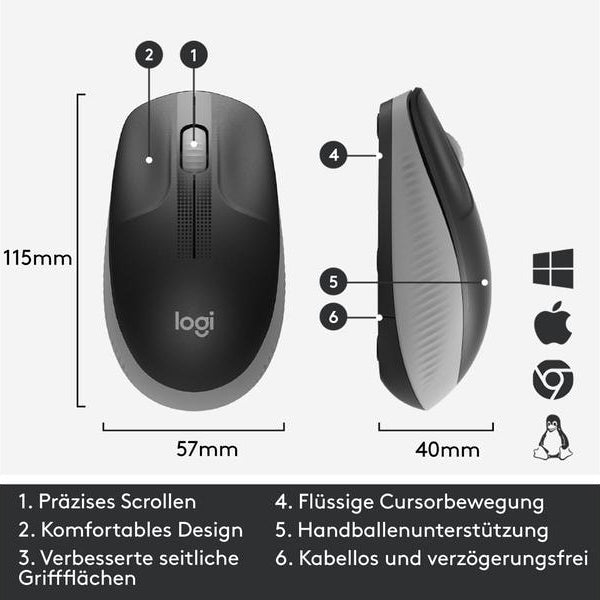 Logitech Maus M190 Grau/Schwarz, kabellos