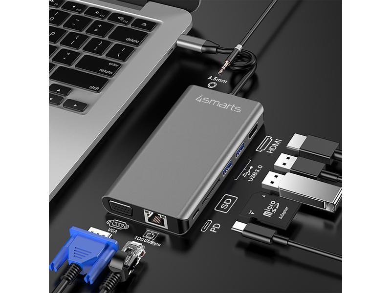 4smarts Dockingstation 8in1 Hub USB-C – RJ-45/HDMI/VGA/USB-A/USB-C