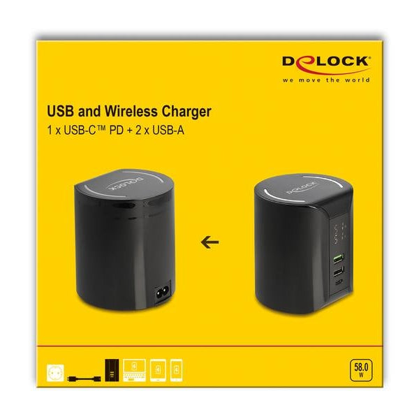 Delock Ladestation 1x USB Type-C, 2x USB Type-A mit Wireless