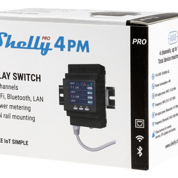 Shelly Pro 4PM LAN und WiFi-DIN-Rail Switch