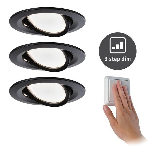 Paulmann Einbauspot Nova Coin 3-Stepdim Set, 3 x 6 W, 2700 K, Schwarz