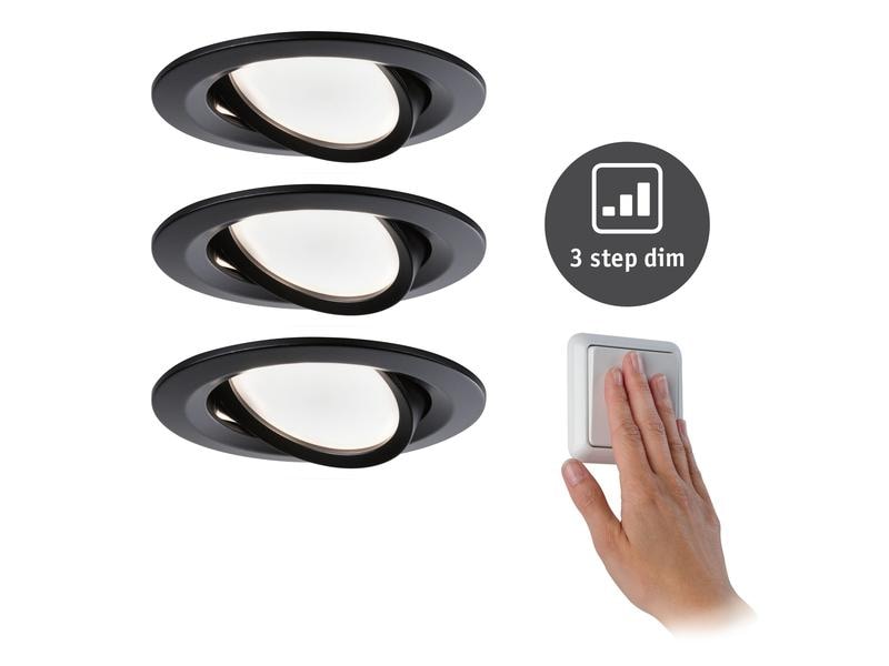 Paulmann Einbauspot Nova Coin 3-Stepdim Set, 3 x 6 W, 2700 K, Schwarz