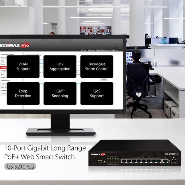 Edimax Pro PoE+ Switch GS-5210PLG 10 Port