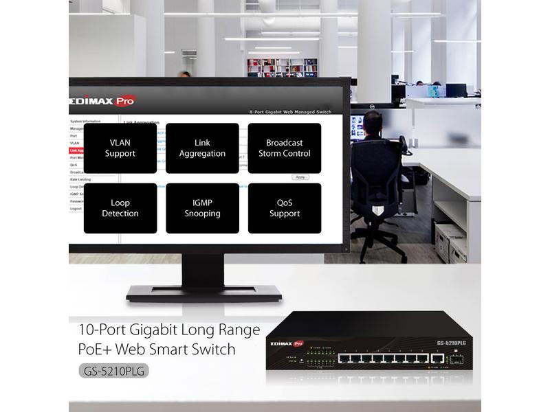 Edimax Pro PoE+ Switch GS-5210PLG 10 Port