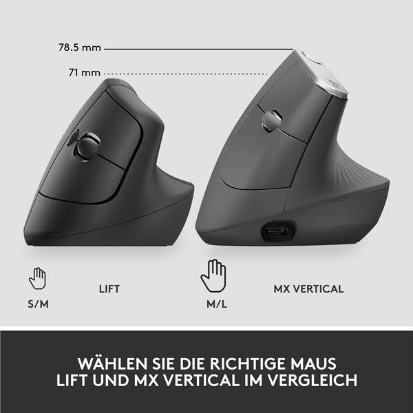 Logitech Ergonomische Maus Lift for Business Graphite