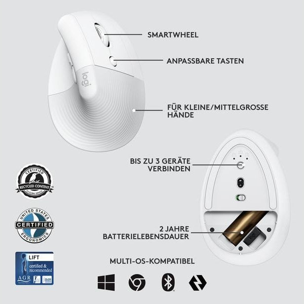 Logitech Ergonomische Maus Lift for Business Off-white