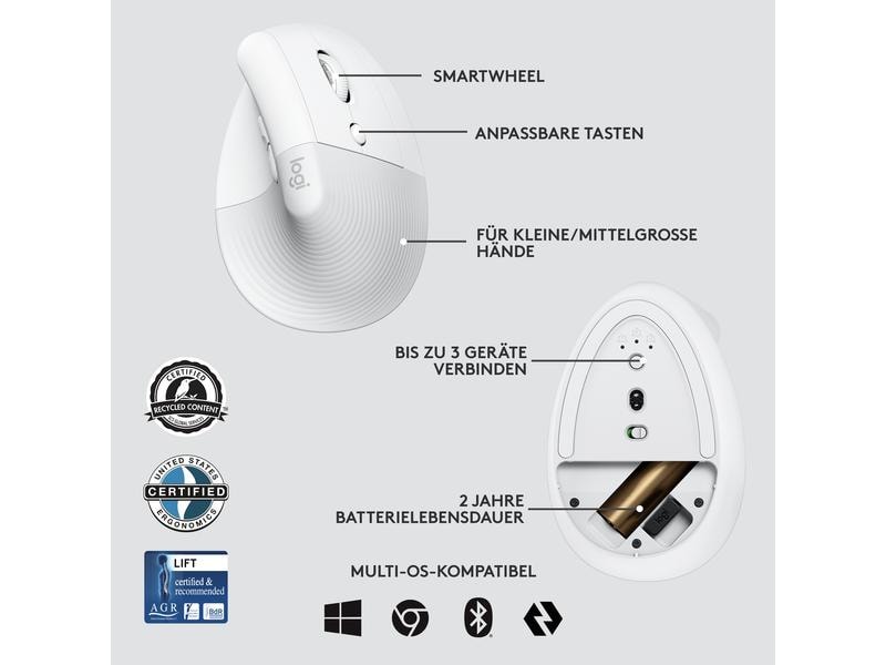 Logitech Ergonomische Maus Lift for Business Off-white