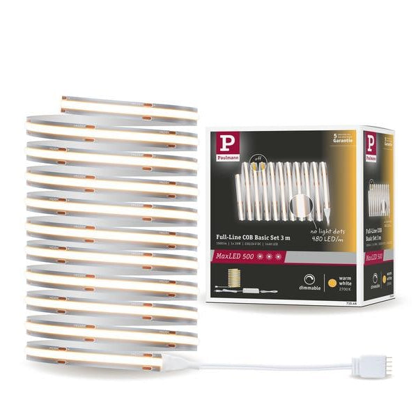 Paulmann LED-Stripe MaxLED 500 Basis Set COB, 2700 K, 3 m, Silber