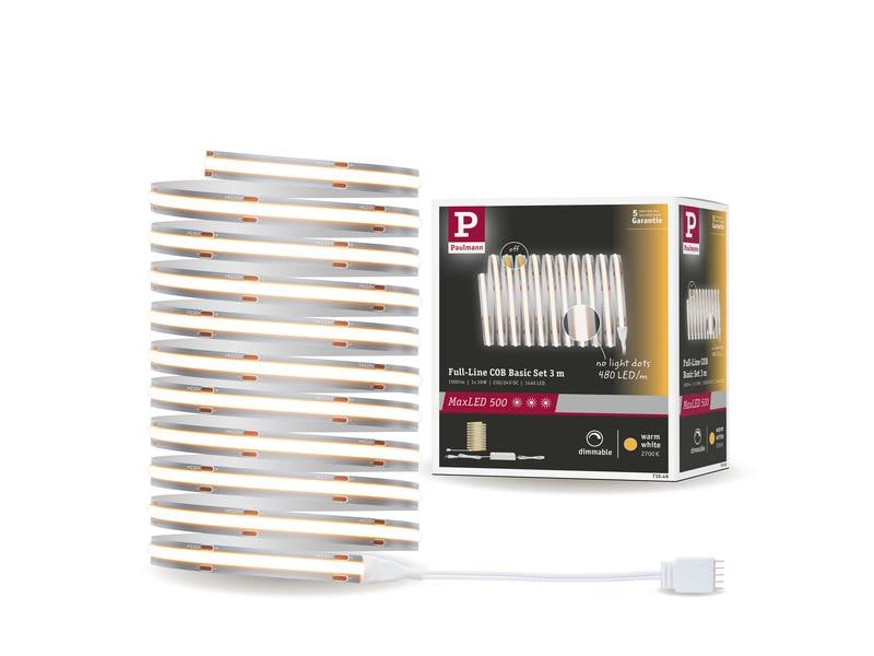 Paulmann LED-Stripe MaxLED 500 Basis Set COB, 2700 K, 3 m, Silber