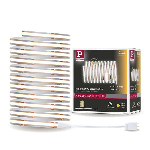 Paulmann LED-Stripe MaxLED 1000 BasisSet COB, 2700 K, 3 m, Silber