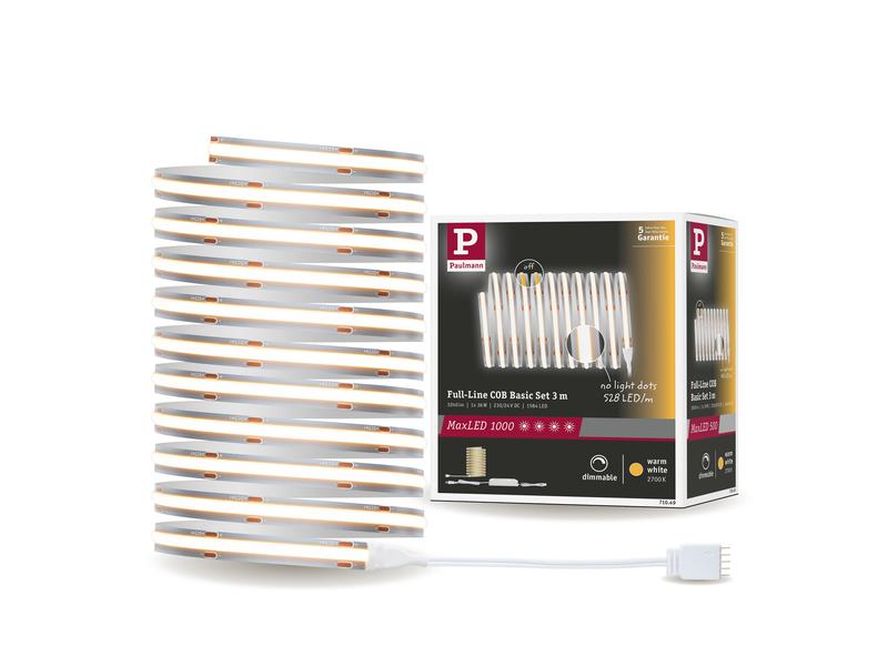 Paulmann LED-Stripe MaxLED 1000 BasisSet COB, 2700 K, 3 m, Silber