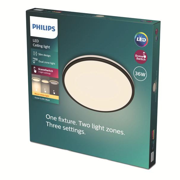 Philips Deckenleuchte Ozziet CL570, Ø 50 cm, 36W, 2700K, Schwarz