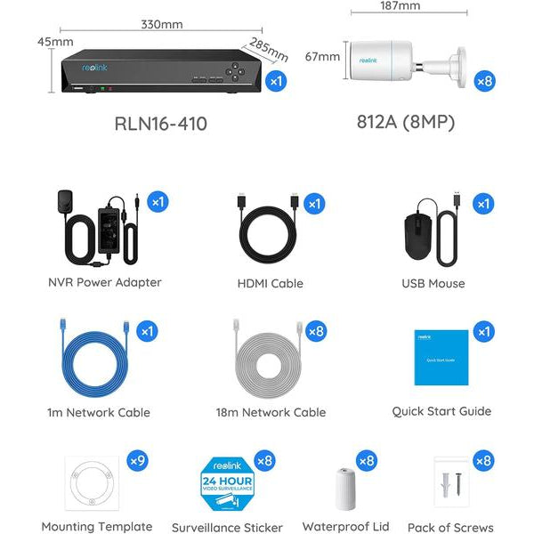 Reolink Überwachungsset RLK16-1200B8-A inkl. 3 TB HDD