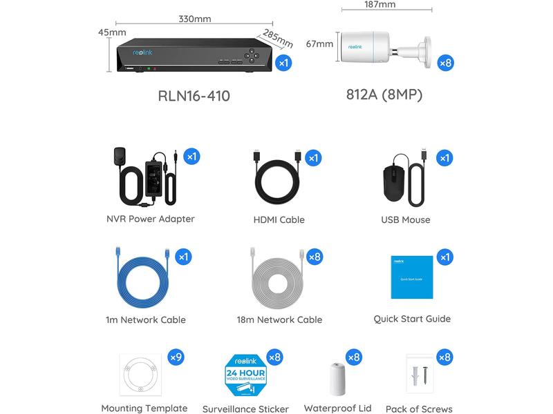 Reolink Überwachungsset RLK16-1200B8-A inkl. 3 TB HDD