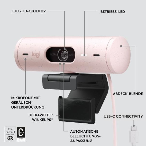 Logitech Webcam Brio 500 Rosa