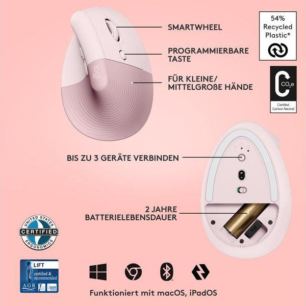Logitech Ergonomische Maus Lift Rose