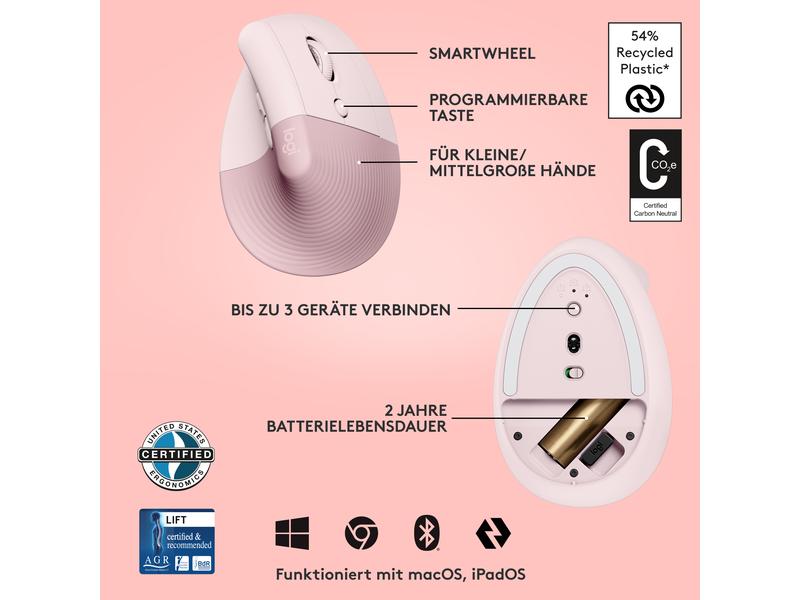 Logitech Ergonomische Maus Lift Rose