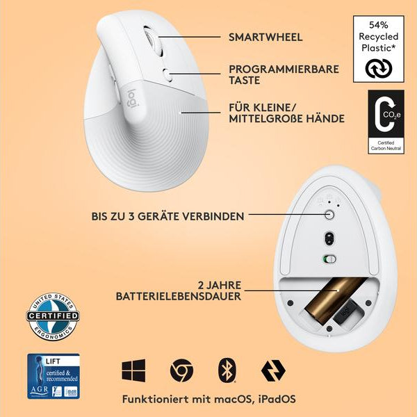 Logitech Ergonomische Maus Lift Off-white