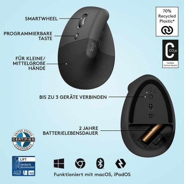 Logitech Ergonomische Maus Lift Left Graphite