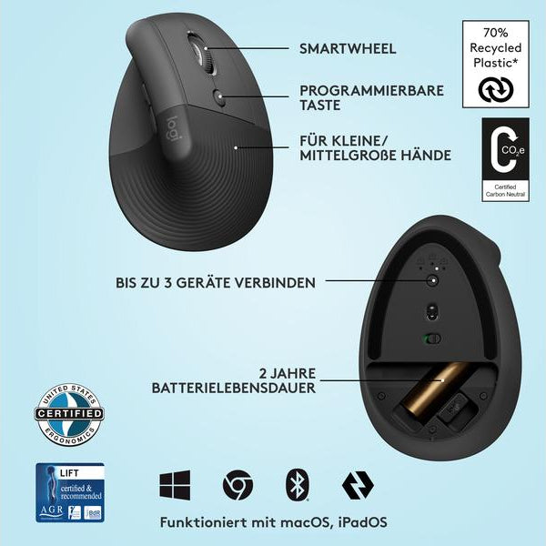 Logitech Ergonomische Maus Lift Graphite