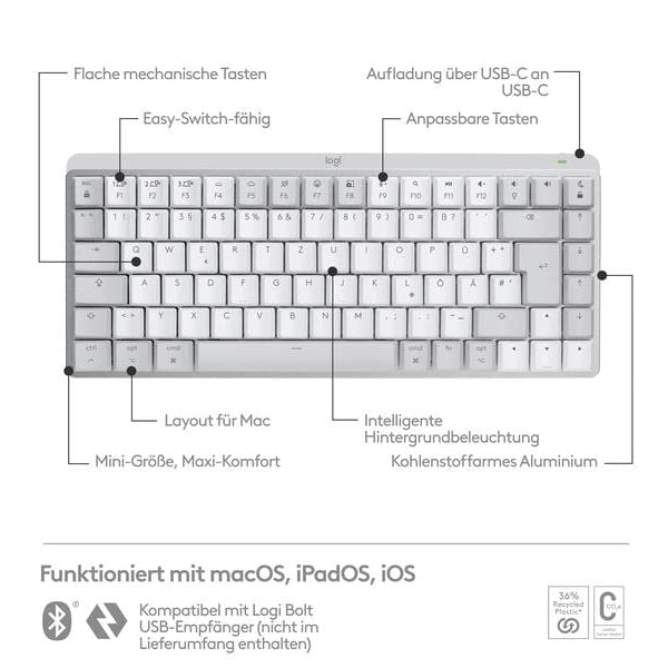 Logitech Tastatur MX Mechanical Mini for Mac pale grey