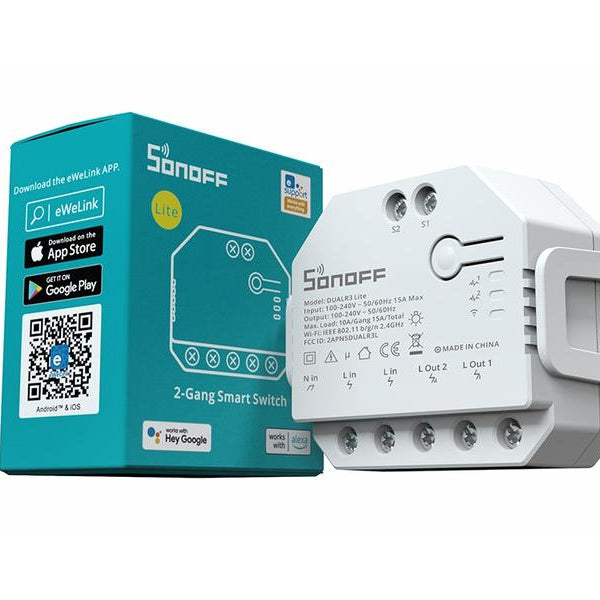 SONOFF WiFi-Rolladenaktor DUALR3Lite, 2-fach, 230 V, 10A