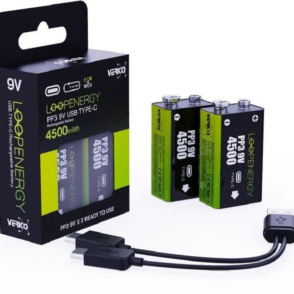 Verico Akku 2x PP3 9V 500 mAh mit USB-C