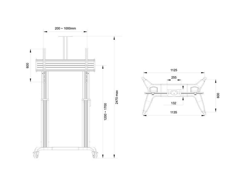 Multibrackets TV-Trolley M Motorized Public Dual Pillar 180 HD Schwarz