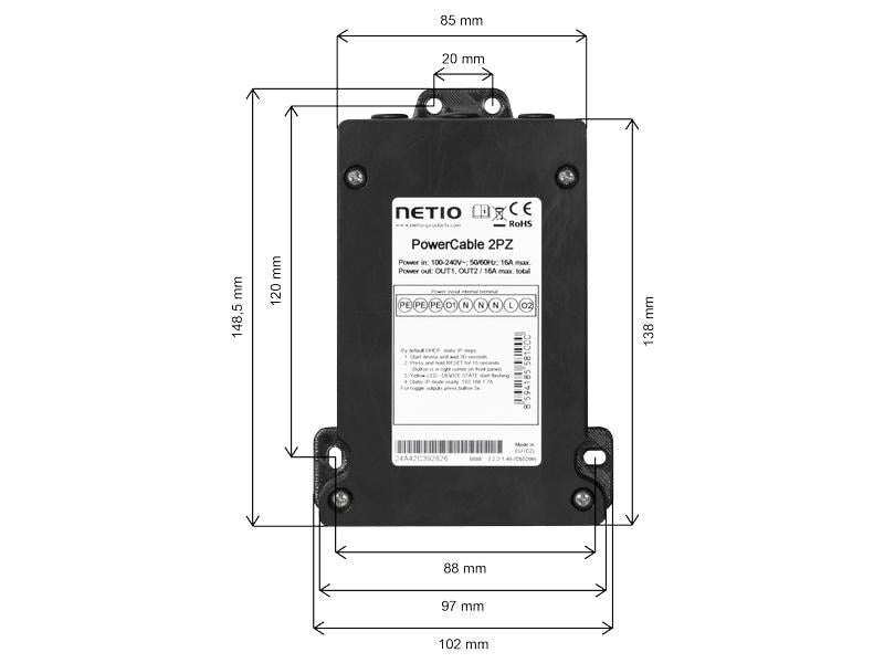 NETIO PDU PowerCable 2PZ 2x 230 V geschaltet