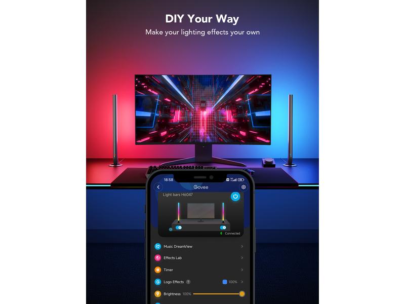 Govee Gaming Lichtbalken mit Smart Controller, RGBIC, Wi-Fi + BT