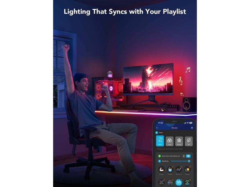 Govee LED Stripe Neon Gaming Table Light, 3 m, RGBIC, Wi-Fi + BT