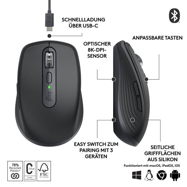 Logitech Mobile Maus MX Anywhere 3s Graphite