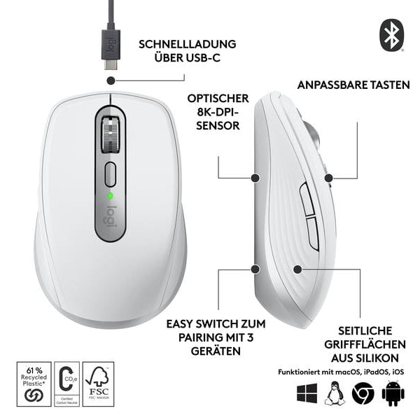 Logitech Mobile Maus MX Anywhere 3s Pale Grey