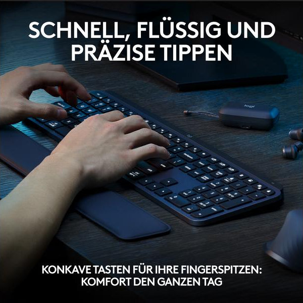 Logitech Tastatur MX Keys S Plus CH-Layout mit Handgelenkauflage